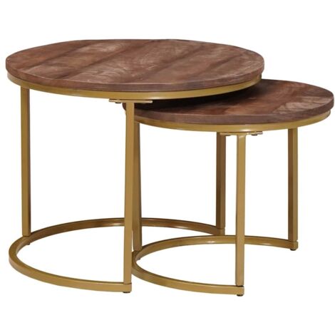 Tables basses gigognes 2 pcs  Table de salon  Table de café Bois de mangue massif et acier