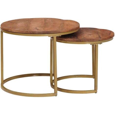 Tables basses gigognes 2 pcs  Table de salon  Table de café Bois de mangue massif et acier