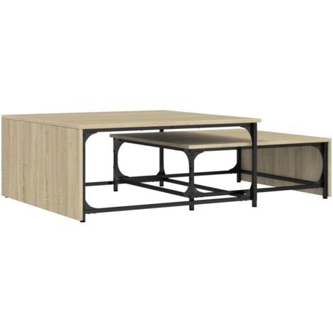 Tables basses gigognes 2 pcs  Table de salon  Table de café chêne sonoma bois ingénierie métal