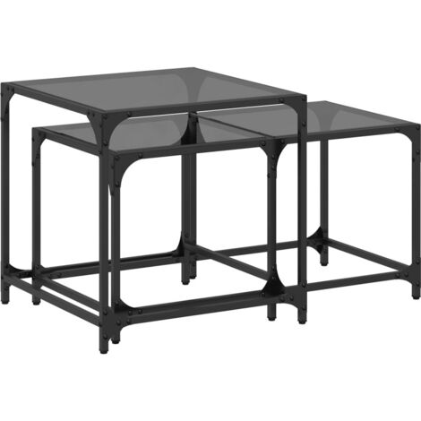 Tables basses gigognes 2 pcs  Table de salon  Table de café dessus en verre noir acier