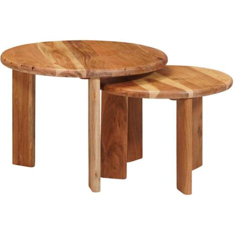 Tables basses gigognes 2 pcs  Table de salon  Table de café Marron Bois d'Acacia Massif