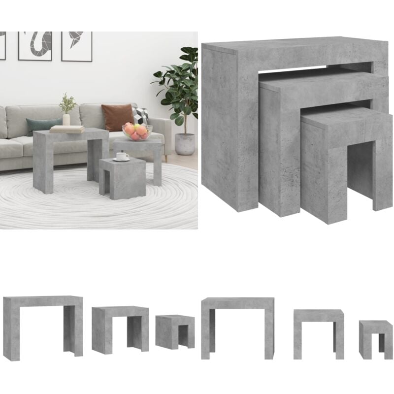 Tables basses gigognes 3 pcs Gris béton Bois d'ingénierie - Table Basse Gigogne - Set De Tables Basses - Table D'appoint - Meuble Salon - Mobilier