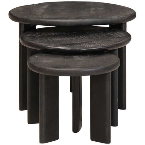 Tables basses gigognes 3 pcs  Table de salon  Table de café Blanc Bois de mangue massif