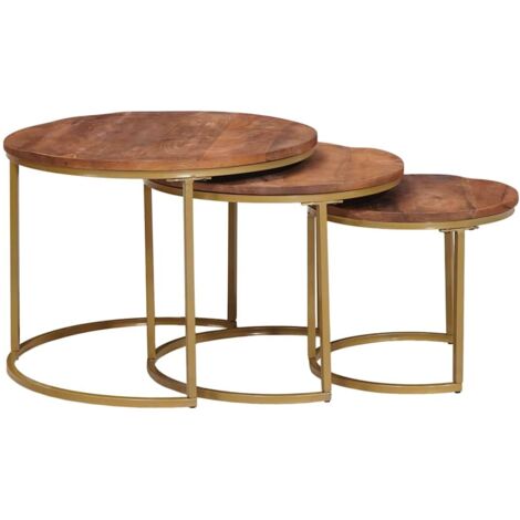 Tables basses gigognes 3 pcs  Table de salon  Table de café Bois de mangue massif et acier