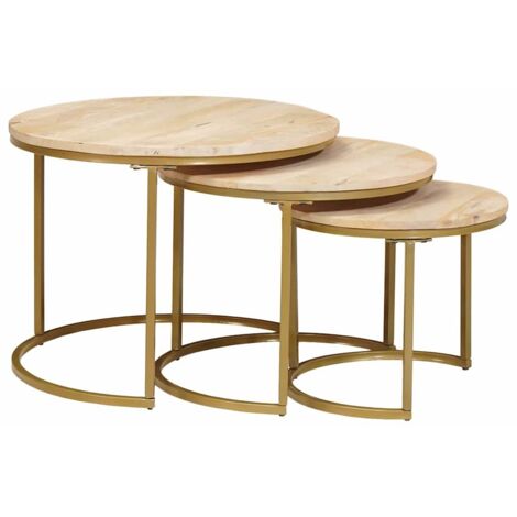 Tables basses gigognes 3 pcs  Table de salon  Table de café Bois de mangue massif et acier