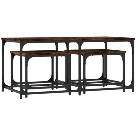 Tables basses gigognes 3 pcs  Table de salon  Table de café chêne fumé bois d'ingénierie