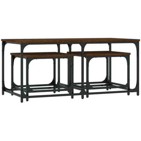 Tables basses gigognes 3 pcs  Table de salon  Table de café chêne marron bois d'ingénierie