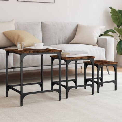 Tables basses gigognes 3 pcs-Table Salon-Table d'appoint chêne fumé bois d'ingénierie 216506