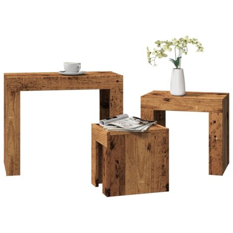 Tables basses gigognes 3 pcs-Table Salon-Table d'appoint vieux bois bois d'ingénierie 143342