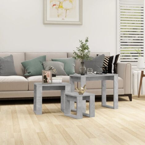 Tables basses gigognes 3 pcs, Tables d'appoint, Bouts de canapé Gris béton Bois d'ingénierie DESIGN IN