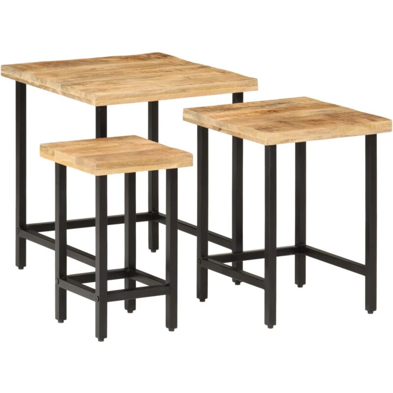 Vidaxl - Tables basses gigognes 3pcs bois de manguier massif brut et fer