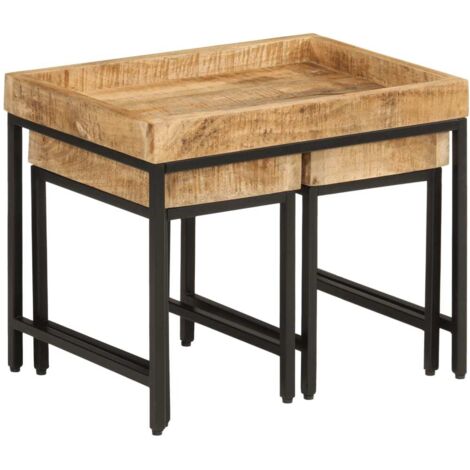 Tables basses gigognes 3pcs  Table de salon  Table de café bois de manguier massif brut et fer