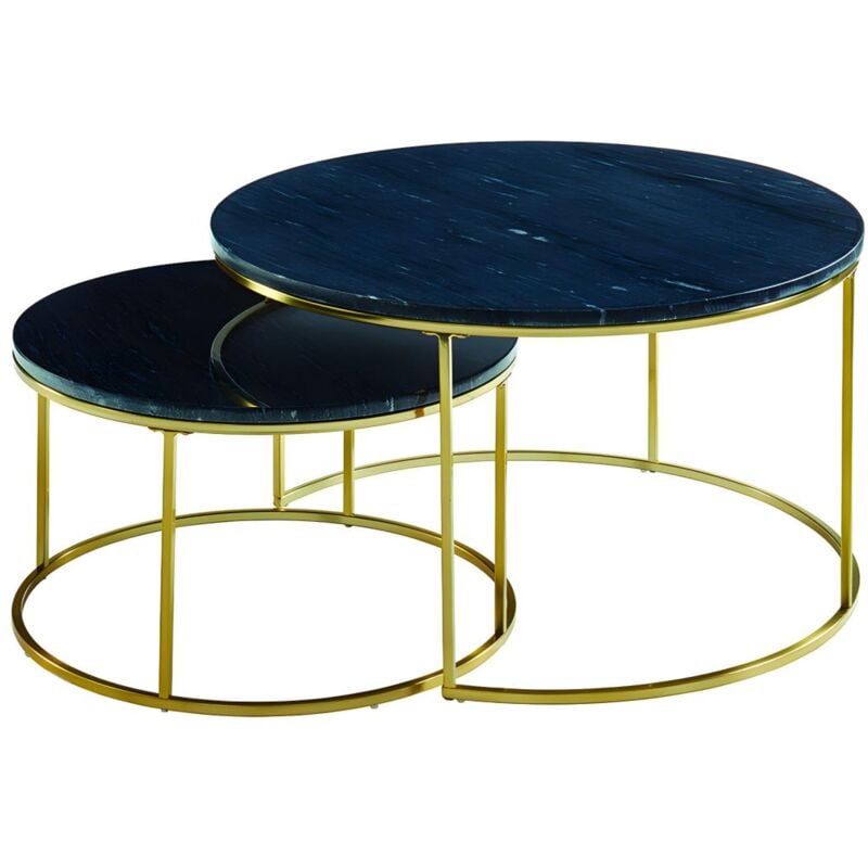 Pascal Morabito - Tables basses gigognes angela de Marbre noir et métal doré