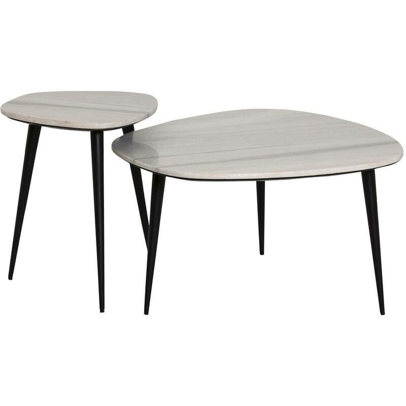 Made In Meubles - Table basse gigogne en marbre blanc Ariane