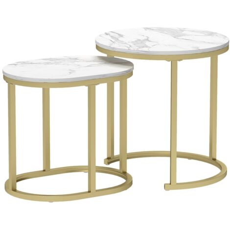 Tables basses gigognes rondes lot de 2- cadre acier blanc- salon chambre- table café
