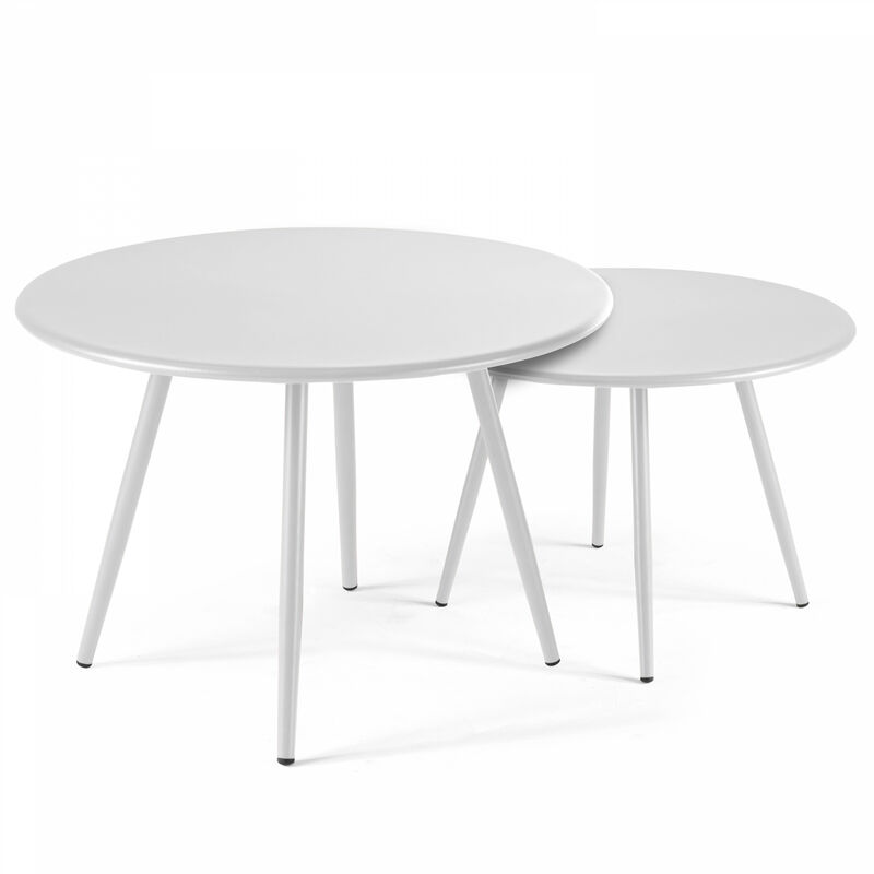 Oviala - Lot de 2 tables basses ronde en acier blanc - Palavas