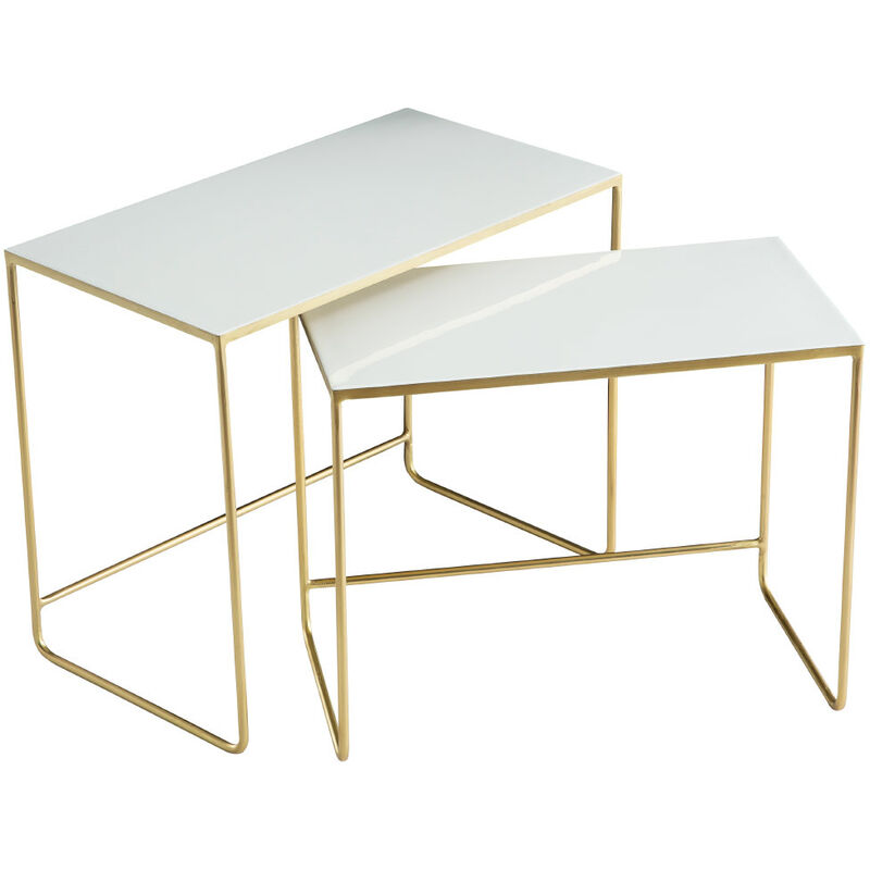 Miliboo - Tables basses gigognes rectangulaires design blanc et métal doré (lot de 2) wess Miliboo - Tables basses gigognes rectangulaires design blanc et métal doré (lot de 2) wess