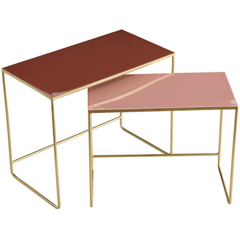 Tables basses gigognes rectangulaires design terracotta, rose et métal doré (lot de 2) WESS Tables basses gigognes rectangulaires design terracotta, rose et métal doré (lot de 2) WESS