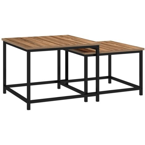 Tables Basses Lot de 2 Style Industriel, Plateau en Bois et Structure en Acier Naturel, pour Salon Moderne