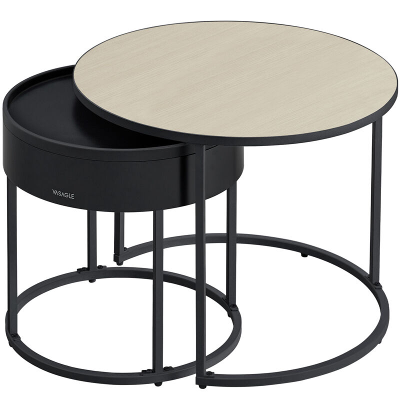 Vasagle - Tables Basses, Lot de 2, Tables d'Appoint Rondes, Tables Gigognes, Style Moderne, Rangement Discret et Plateau, pour Salon, Chambre,