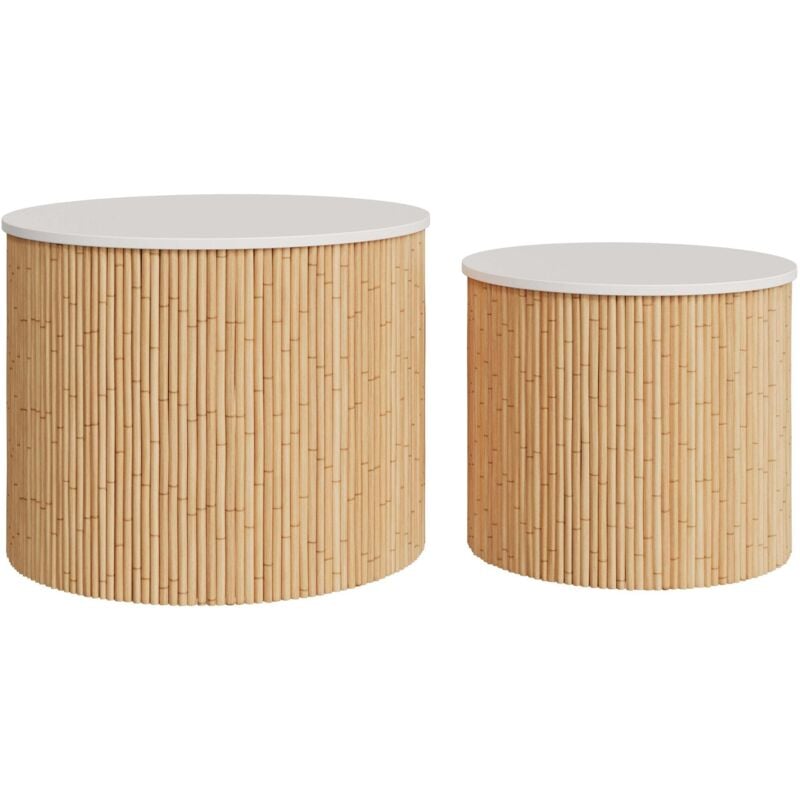 Rendez-vous Déco - Tables basses rondes en rotin et plateau blanc (lot de 2) - owan