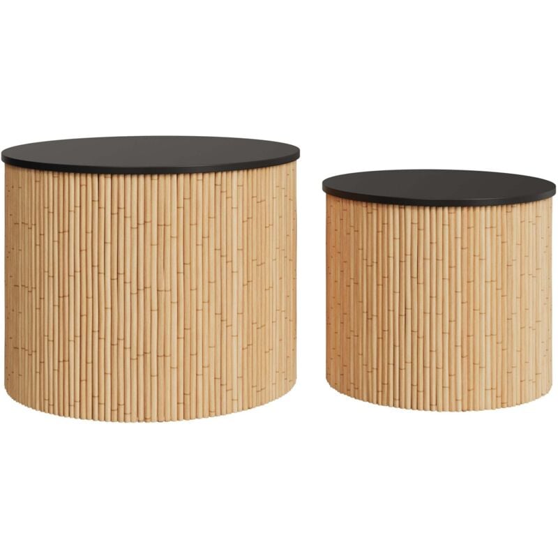 Rendez-vous Déco - Tables basses rondes en rotin et plateau noir (lot de 2) - owan