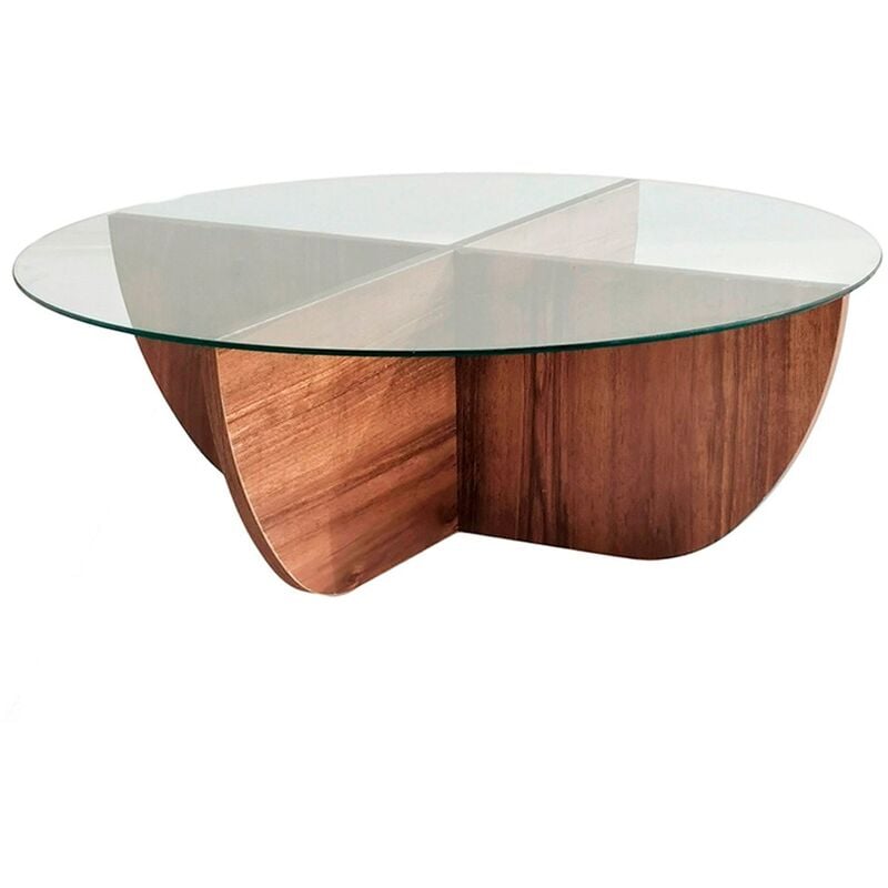 Wellhome - Tables Basses Rhin Ronde en Verre trempé en couleur Nogal - Nogal