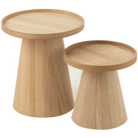 HELLIN Table basse ronde en bois naturel (set de 2) - AGATHE