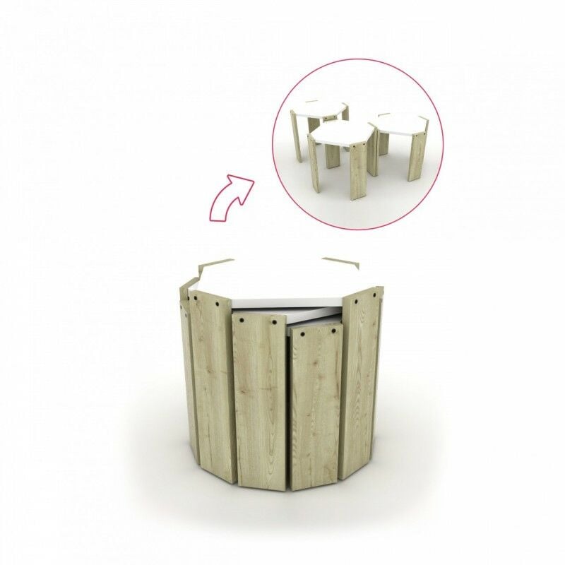 Webmarketpoint - Tables basses tri pliantes en chêne avec plateau blanc polyvalent