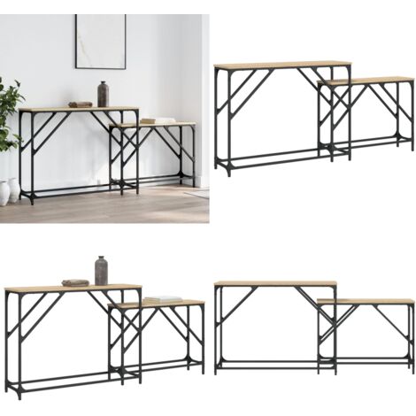 Tables console gigognes 2 pcs chêne sonoma bois d'ingénierie - Table Basse - Meuble D'intérieur - Table D'appoint - Ensemble De Tables - Design Industriel - Home & Living