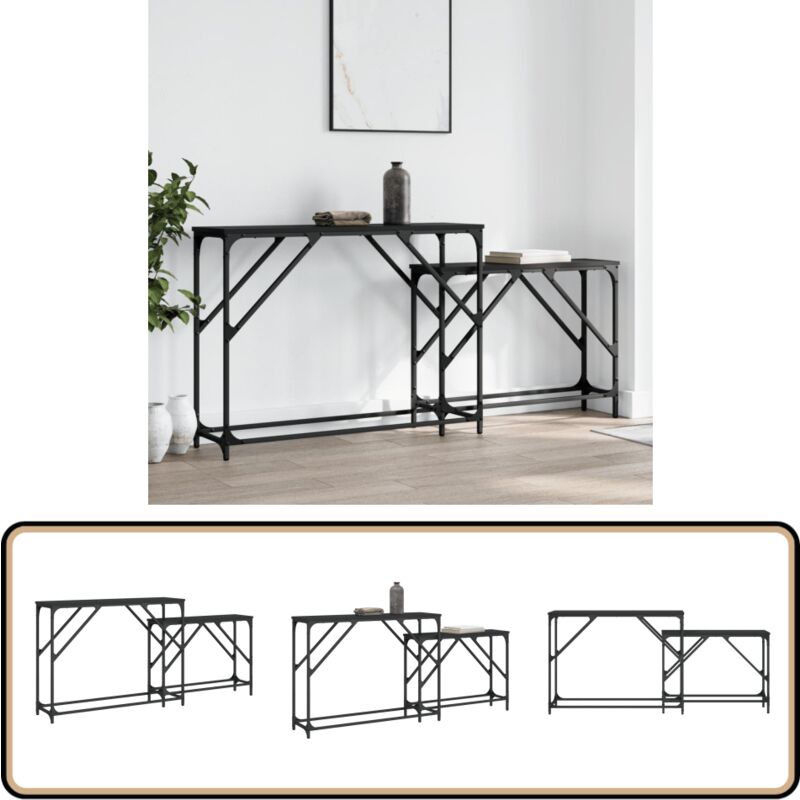 Tables console gigognes 2 pcs noir bois d'ingénierie - Table Basse - Meuble D'intérieur - Table D'appoint - Design Industriel - Table Gigogne