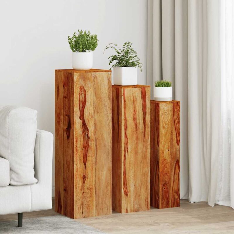 Furniture Limited - Support de plantes 3 pcs bois massif marron