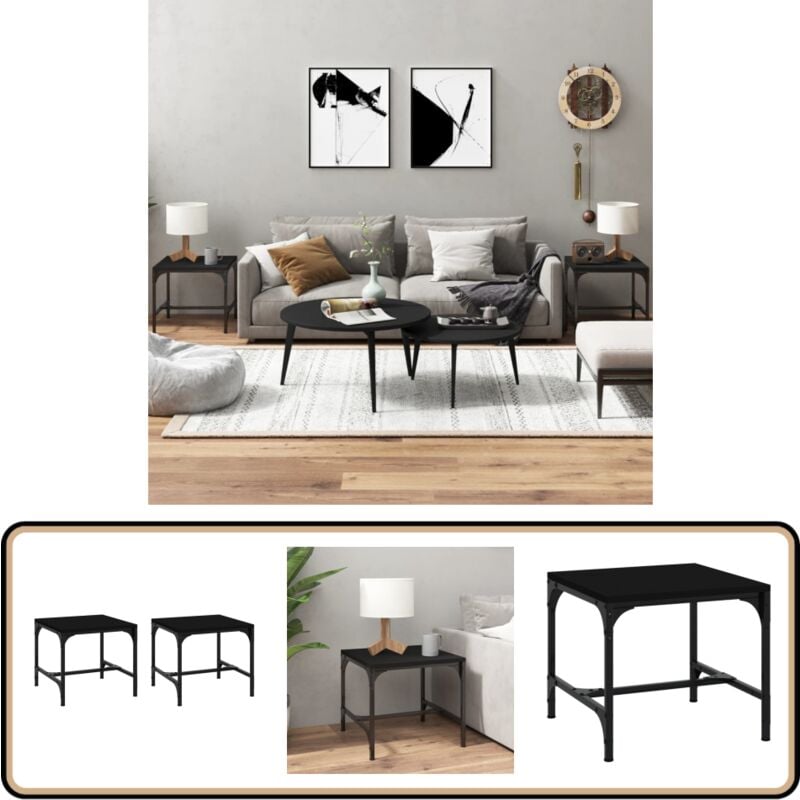 Tables d'appoint 2 pcs Noir 40x40x35 cm Bois d'ingénierie - Table Basse - Meuble Industriel - Table D'appoint - Design Moderne - Bois D'ingénierie