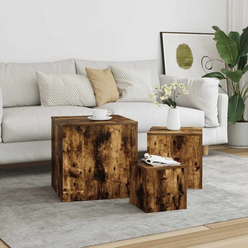 Vidaxl - Tables d'appoint 3 pcs Chêne fumé Bois d'ingénierie