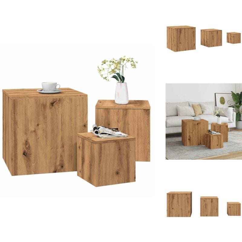 Tables d'appoint 3 pcs chêne artisanal bois d'ingénierie - Table D'appoint - Tables D'appoint - Table Basse - Table