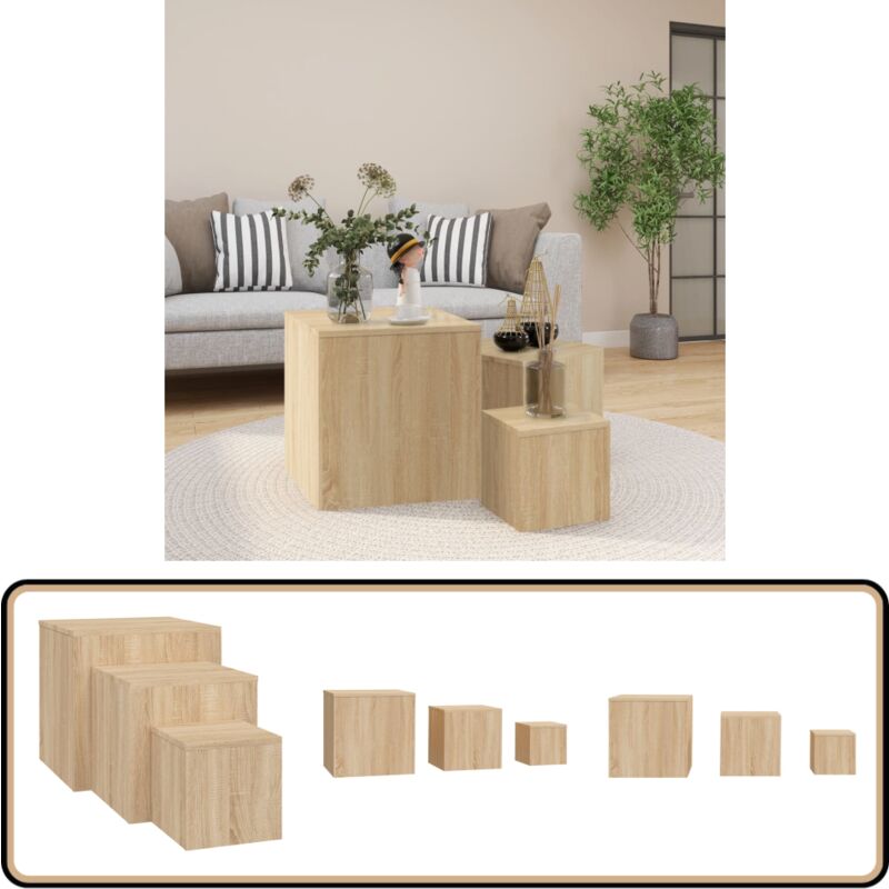 Tables d'appoint 3 pcs Chêne Sonoma Aggloméré - Table D'appoint - Meuble D'intérieur - Set De Tables - Table Basse - Table Ronde