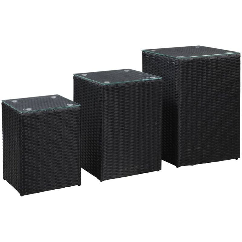 Vidaxl - Tables d'appoint 3 pcs et dessus en verre Noir Résine tressée