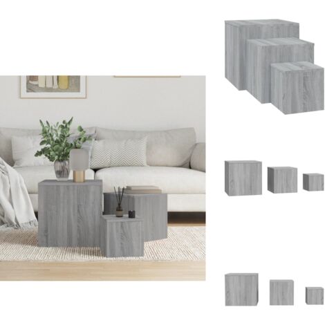 Tables d'appoint 3 pcs Sonoma gris Bois d'ingénierie - Table D'appoint - Bout De Canapé - Meuble Salle Séjour - Meubles Design - Table Basse
