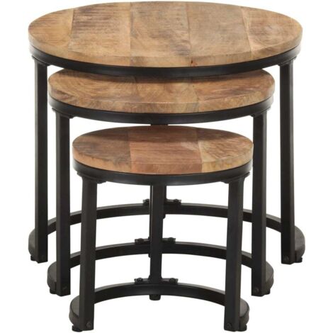 Tables d'appoint 3 pcs,Table basse,Table de Salon Bois de manguier brut CFW91426