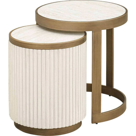 Tables d'appoint élégantes Tivoli blanches - Blanc marbré et bronze