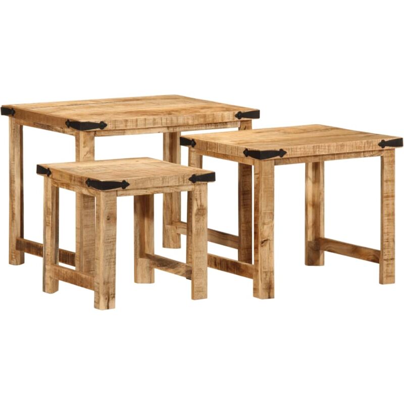 Tables d'appoint gigognes 3 pcs bois de manguier massif brut Vidaxl