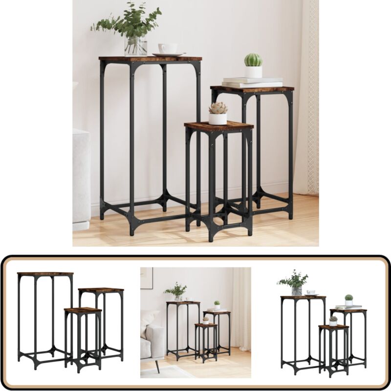 Tables d'appoint gigognes 3 pcs chêne fumé bois d'ingénierie - Table Basse - Table D'appoint - Meuble Industriel - Set De Tables - Tables Gigognes