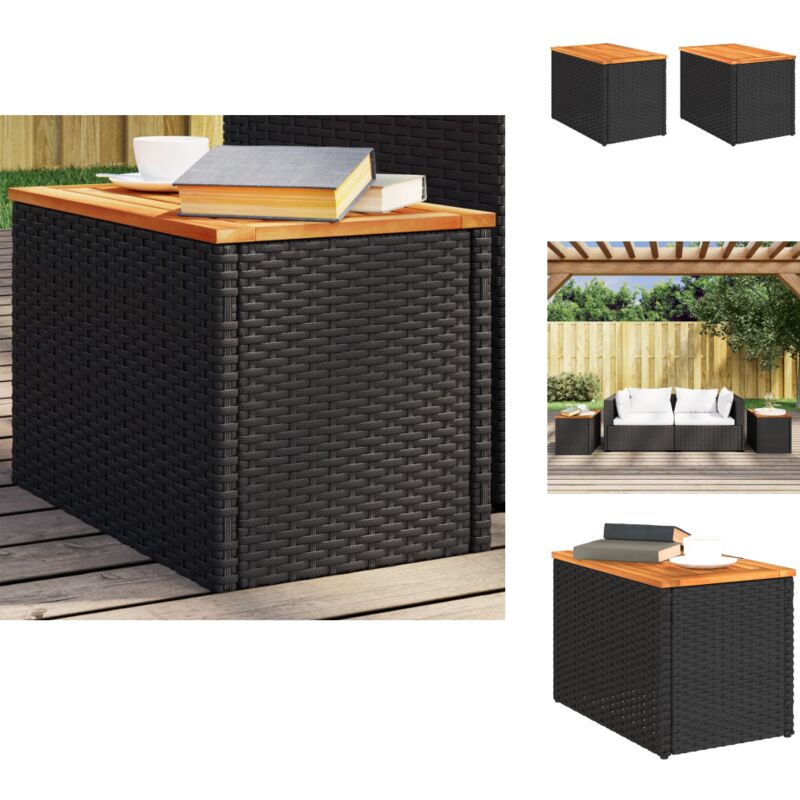 Tables d'appoint jardin 2pcs noir 55x34x37 cm rotin bois massif - Table D'appoint Jardin - Table Patio - Mobilier De Jardin - Table Extérieure - Rotin