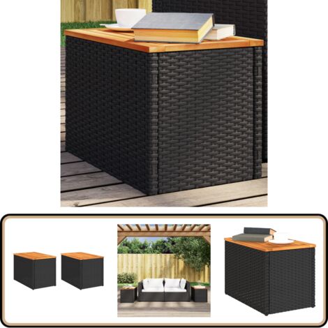 Tables d'appoint jardin 2pcs noir 55x34x37 cm rotin bois massif - Table D'appoint Jardin - Table Patio - Mobilier De Jardin - Table Extérieure - Rotin