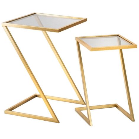 Tables d'appoint Ono, avec tiroirs, ensemble de 2 tables en verre fumé, 40x40x60h cm or