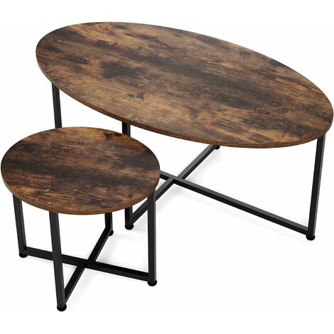 Tables d'appoint Ovales Ensemble de 2 Tables Basses Industrielles Bout Canapé Tables de Chevet en Bois avec Cadre en Métal