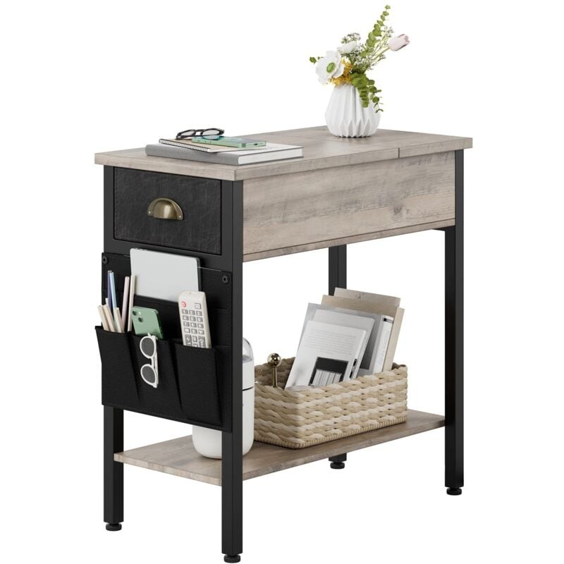 Lunsy - Tables d'appoint,avec station de charge et ports USB,603260CM, table de chevet à 2 niveaux avec rangement pour petit espace dans le salon, la