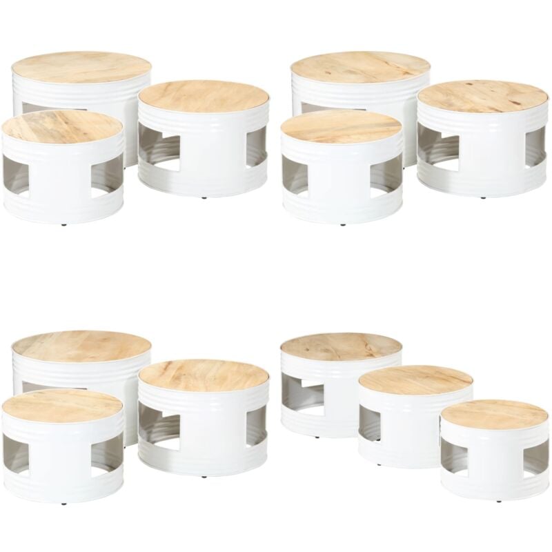 Tables de bar forme tambour 3 pcs bois de manguier massif brut - Table Basse - Table D'appoint - Ensemble De Tables - Tables Gigognes - Mobilier