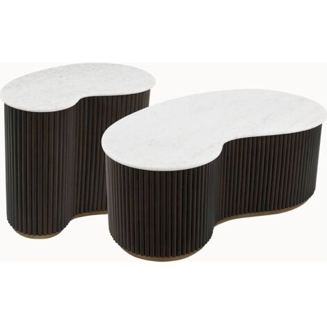 Tables de Café Élégance Marbre et Bois - Blanc marbré et marron foncé