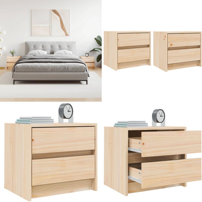 Tables de chevet 2 pcs 40x31x35,5 cm bois de pin massif - Table De Chevet - Meuble De Chambre - Table Nuit - Bois Massif - Pin - Home & Living